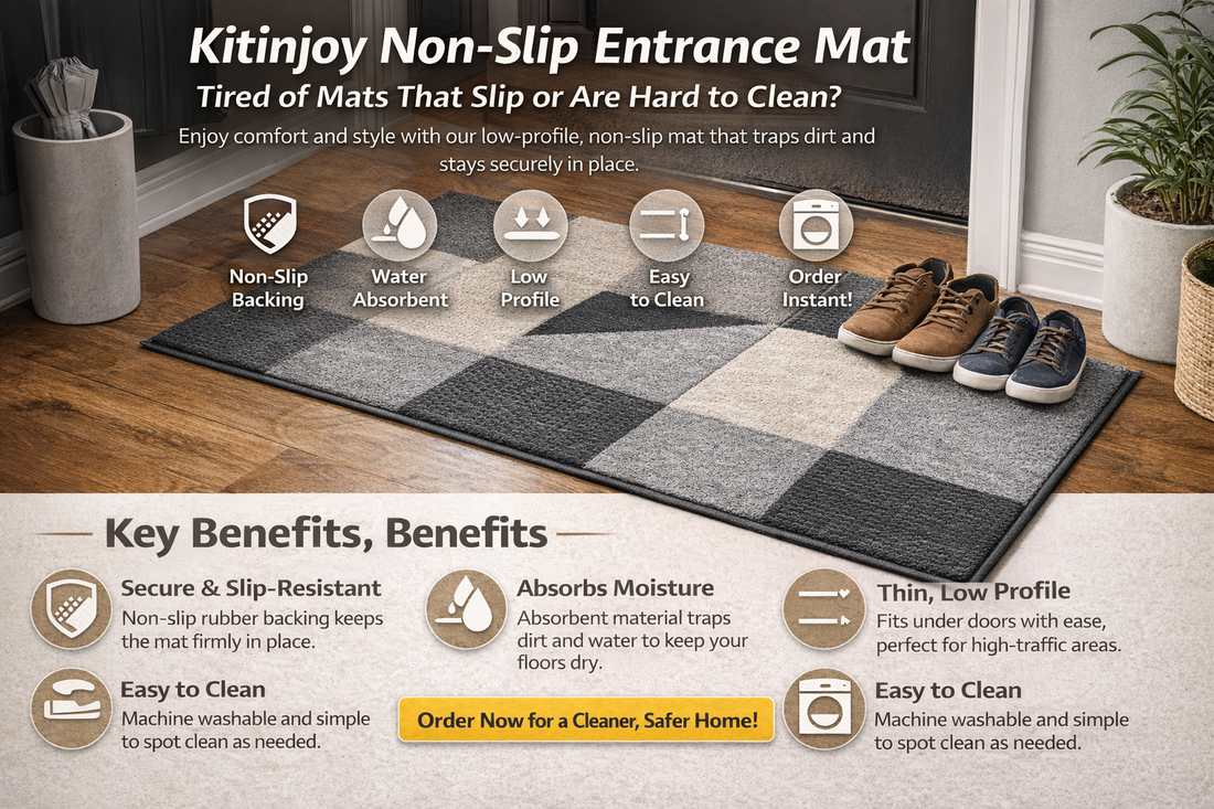  Kitinjoy Non-Slip Kitchen Mat Absorbent, Low Profile & Easy to Clean 